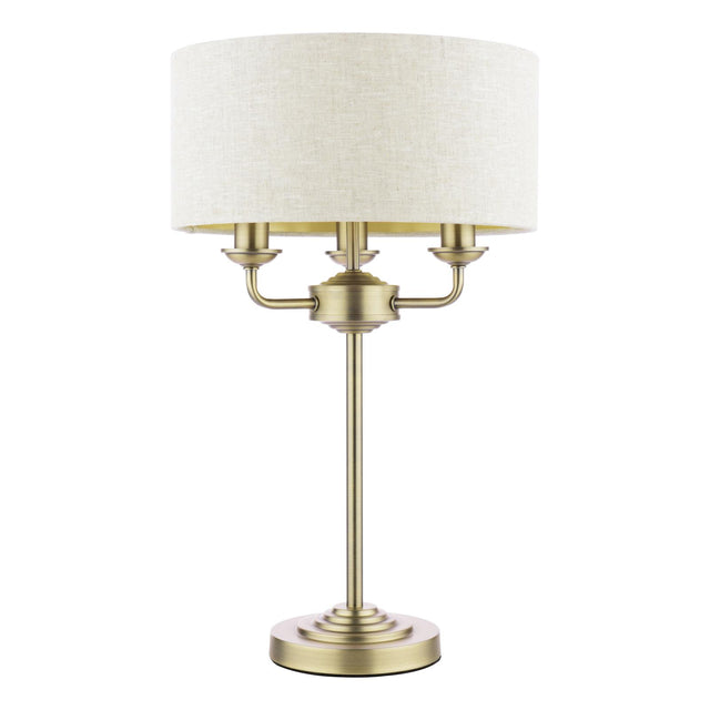 Laura Ashley Sorrento 3 Light Table Lamp Matt Antique Brass With Natural Shade