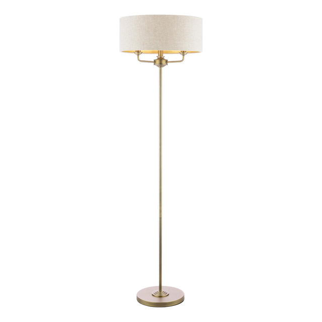 Laura Ashley Sorrento 3 Light Floor Lamp Matt Antique Brass With Natural Shade