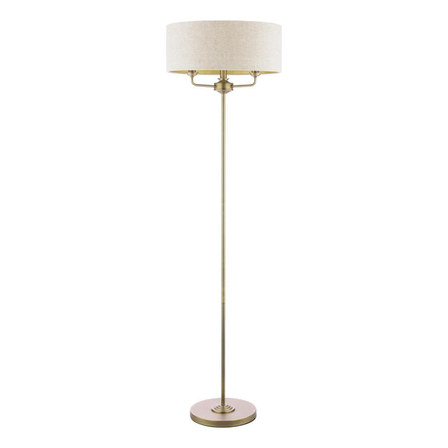 Laura Ashley Sorrento 3 Light Floor Lamp Matt Antique Brass With Natural Shade