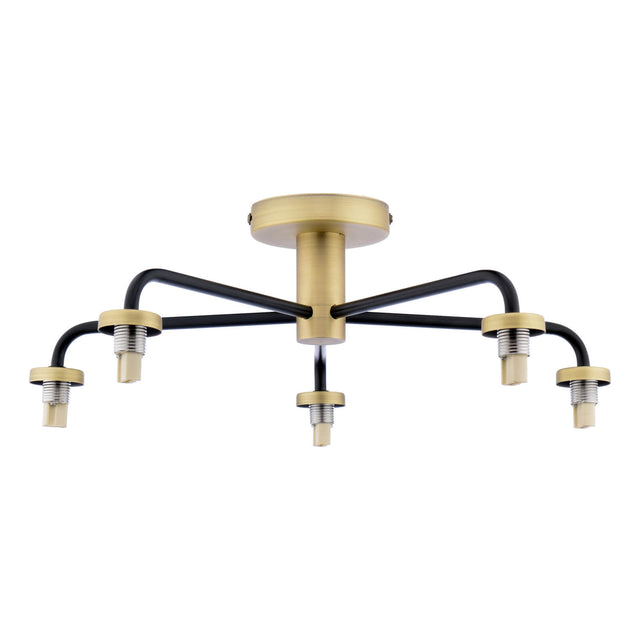 Lainey 5 Light Semi-Flush Matt Black and Antique Brass Frame Only