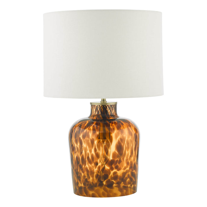 Leandra Dual Light Table Lamp Tortoiseshell Glass With Shade