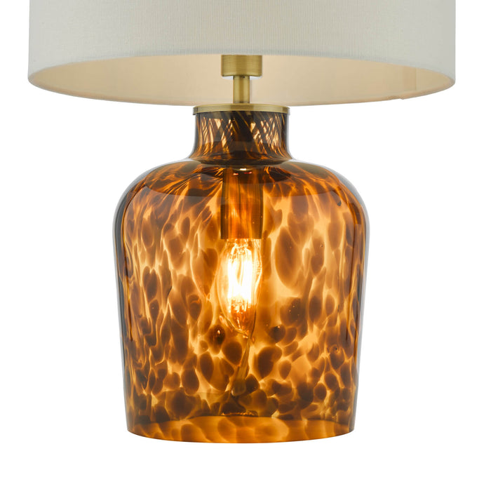 Leandra Dual Light Table Lamp Tortoiseshell Glass With Shade