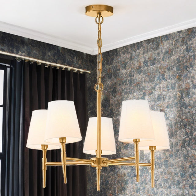 Shandon Matt Brass 5-Arm Chandelier With Fabric Shades