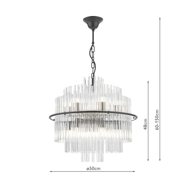 Lukas 13 Light Pendant Satin Black and Glass