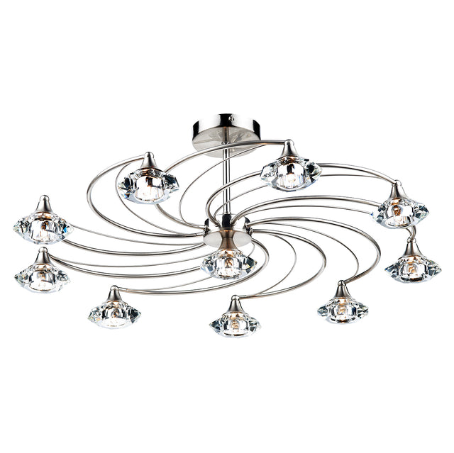 Luther 10 Light Semi Flush Satin Chrome Crystal