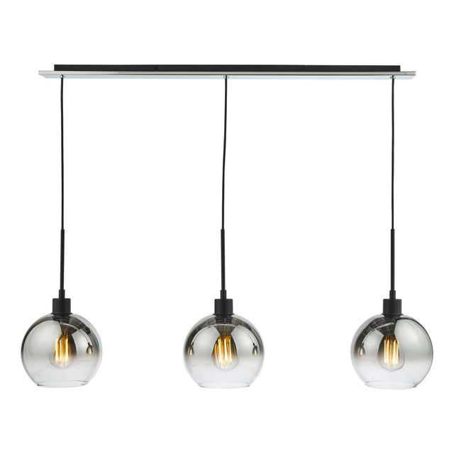 Lycia 3 Light Bar Pendant Matt Black Ombre Smoked Glass