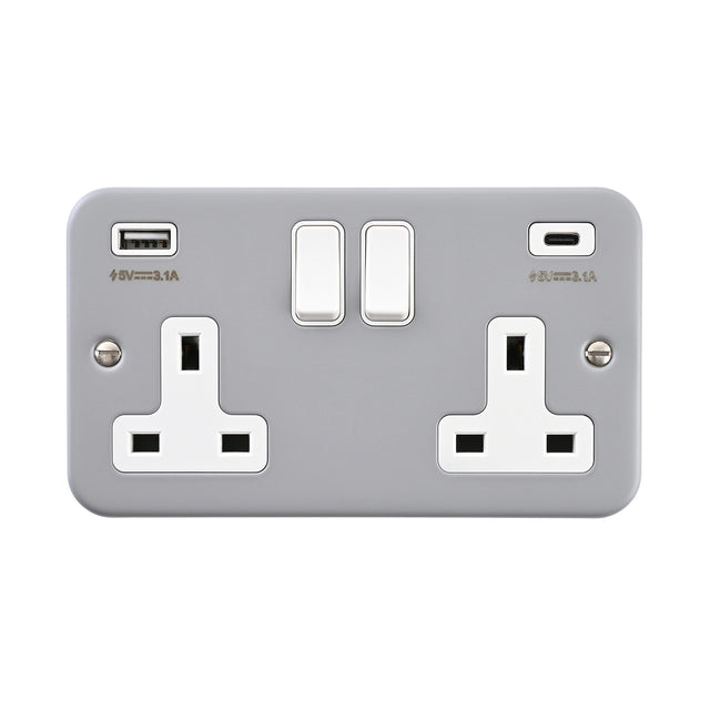13A 2G DP Switched Socket with 15.5W USB A+C