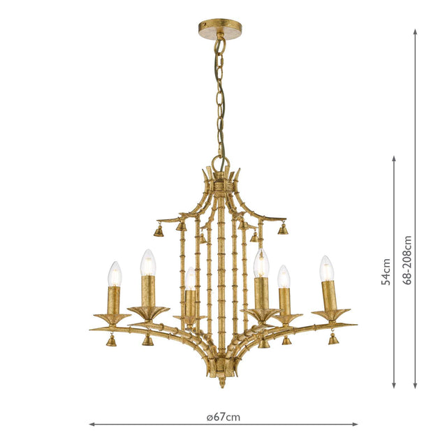 Miette 6 Light Pendant Antique Gold Leaf
