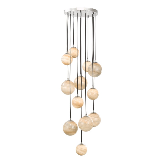 Mikara 12 Light Cluster Pendant Polished Chrome Marble Effect Glass 1.5M