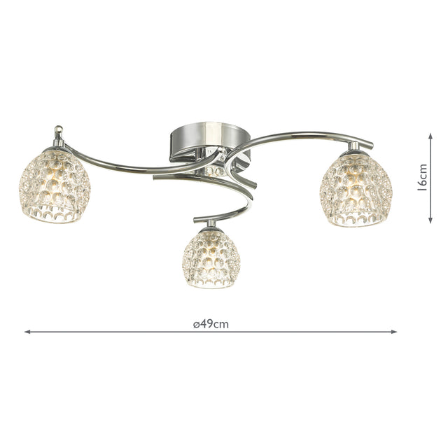 Nakita 3 Light Semi Flush Polished Chrome With Dimpled Glass