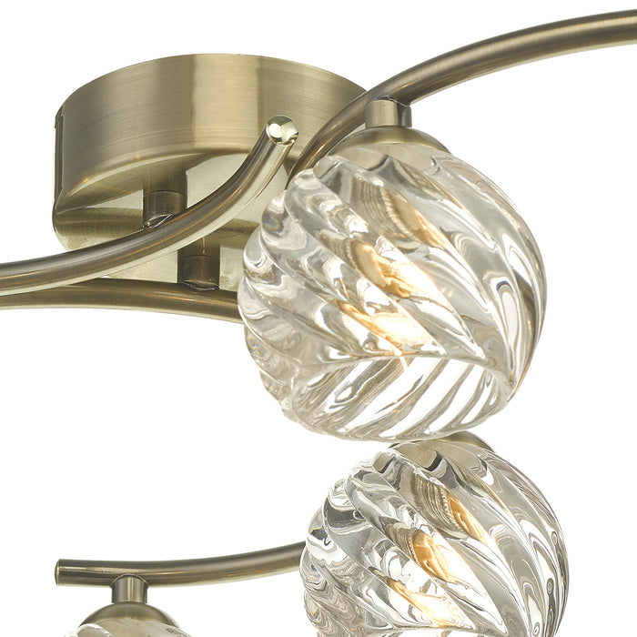 Nakita 6 Light Semi Flush Antique Brass With Twisted Open Glass