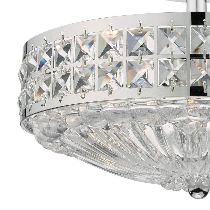 Olona 3 Light Semi Flush Polished Chrome Crystal Beads and Glass Diffuser