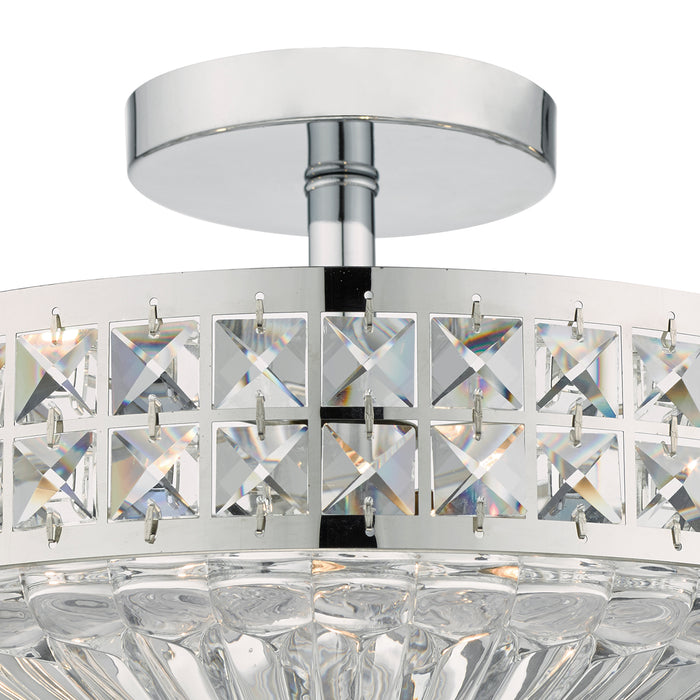 Olona 3 Light Semi Flush Polished Chrome Crystal Beads and Glass Diffuser
