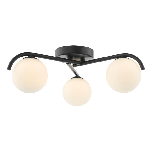 Orlena 3 Light Flush Matt Black and Opal Glass
