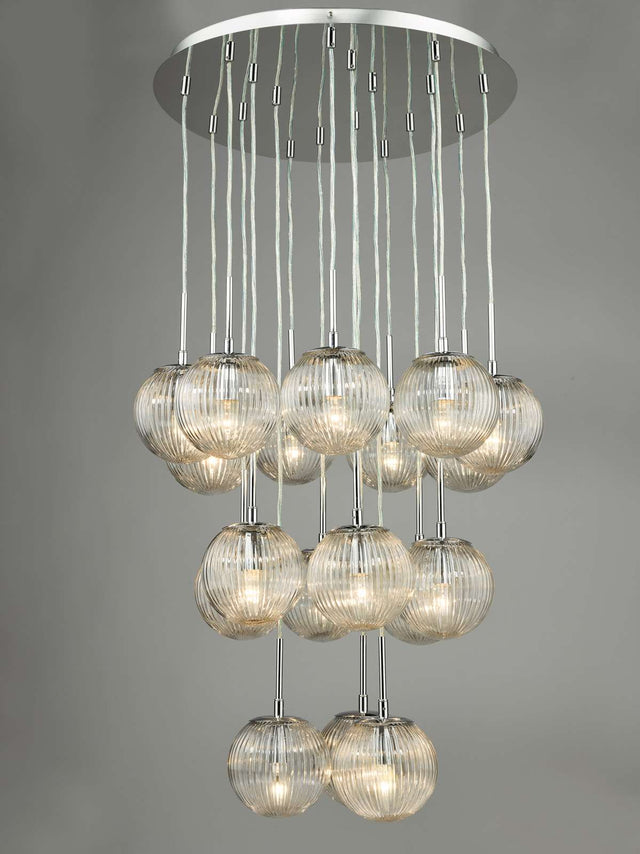 Pelagia 18 Light Cluster Pendant Polished Chrome Ribbed Glass
