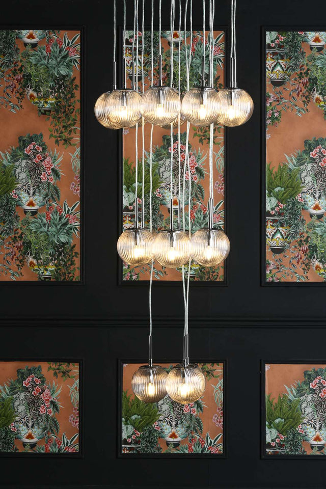Pelagia 18 Light Cluster Pendant Polished Chrome Ribbed Glass