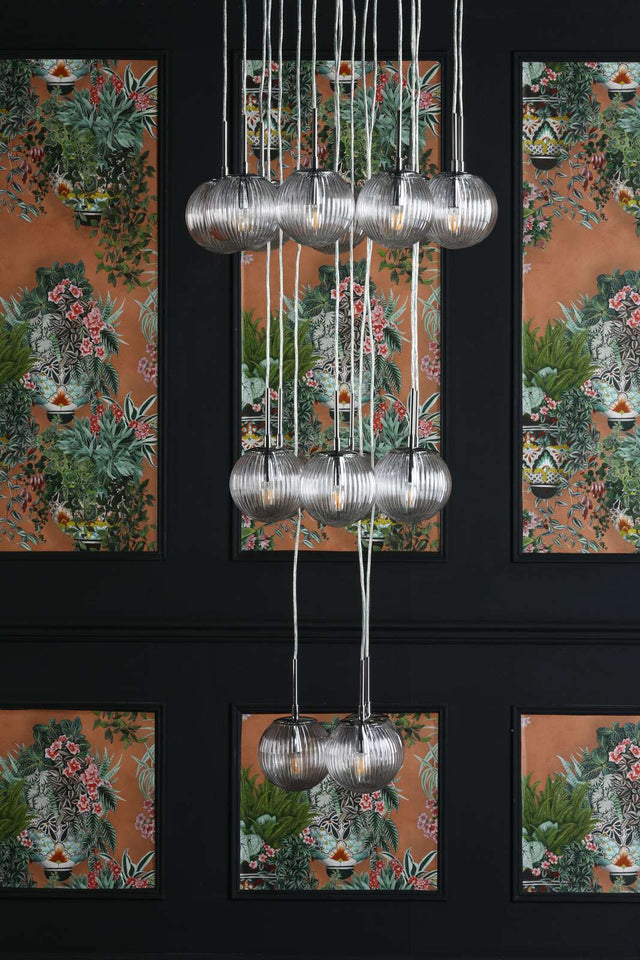 Pelagia 18 Light Cluster Pendant Polished Chrome Ribbed Glass