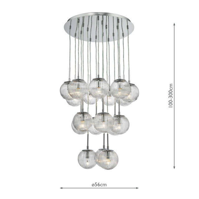 Pelagia 18 Light Cluster Pendant Polished Chrome Ribbed Glass