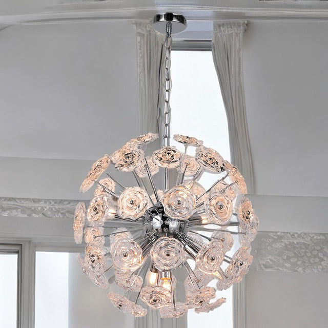 Sperical Chandelier With Faceted Crystal Glass