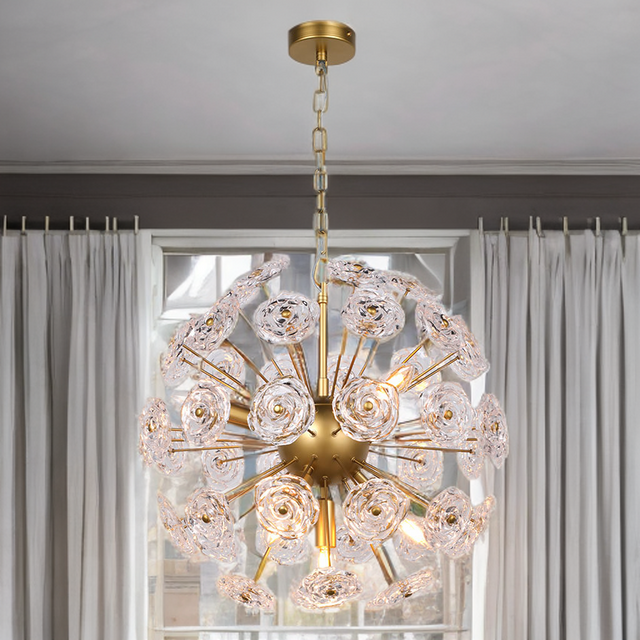 Sperical Chandelier With Faceted Crystal Glass