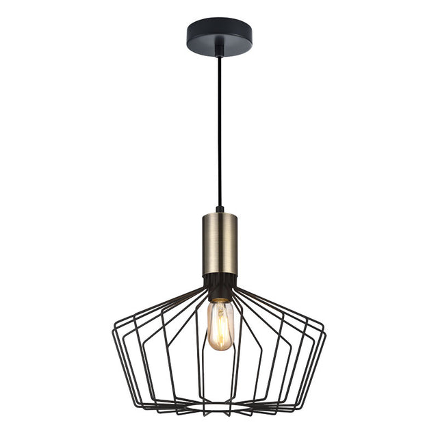BLACK with ANTIQUE BRASS FINISH BIRDCAGE VINTAGE PENDANT