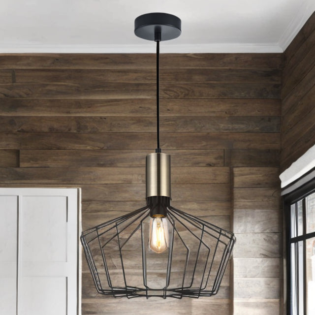 Black W/ Antique Brass Finish Birdcage Vintage Pendant