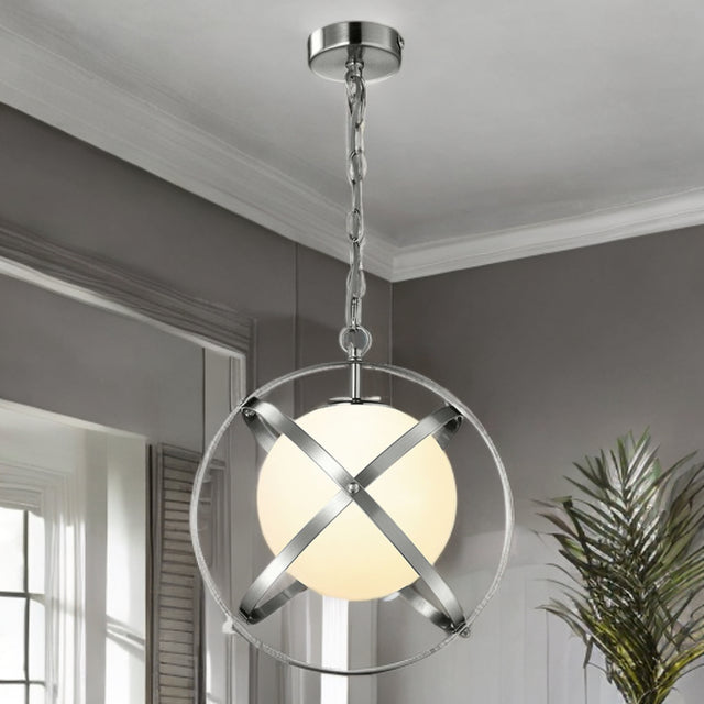 Satin Nickel Finish C/W Opal Glass Saturn Pendant