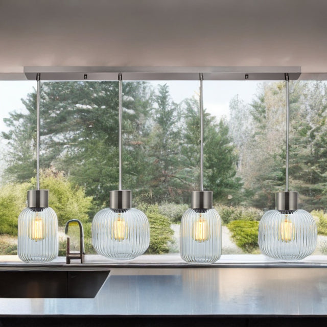 Satin Nickel W/ Ribbed Clear Glass Skytech Pendant