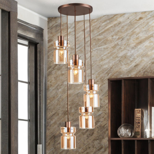 Copper Finish W/ Amber Glass Camden Pendant Fitting