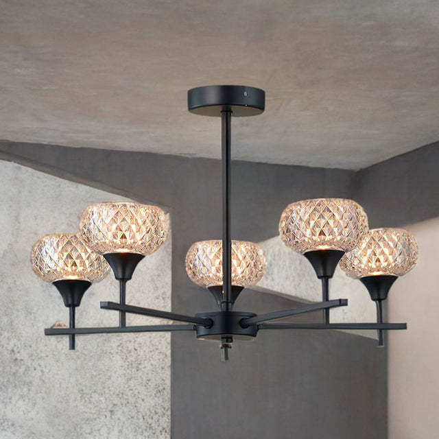 Ip44 Alpine 5L Black Semi Flush Pendant