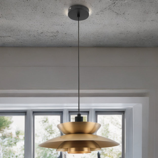 Large Satin Brass Retro Style Metal Pendant