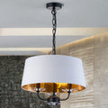 Matt Black Stylo Pendant C/W White Shade With Inner Gold Finish
