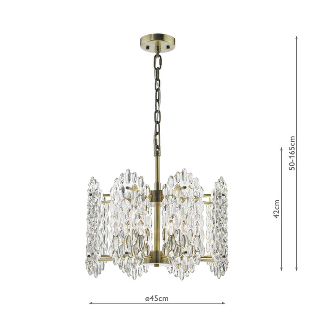 Porthos 8 Light Pendant Antique Brass and Glass