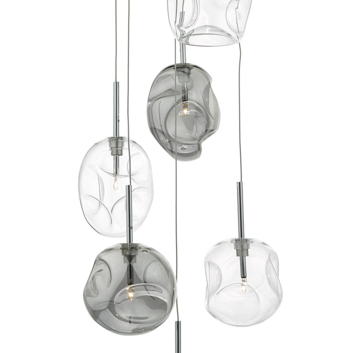 Quinn 6 Light Cluster Pendant Smoked & Clear Glass