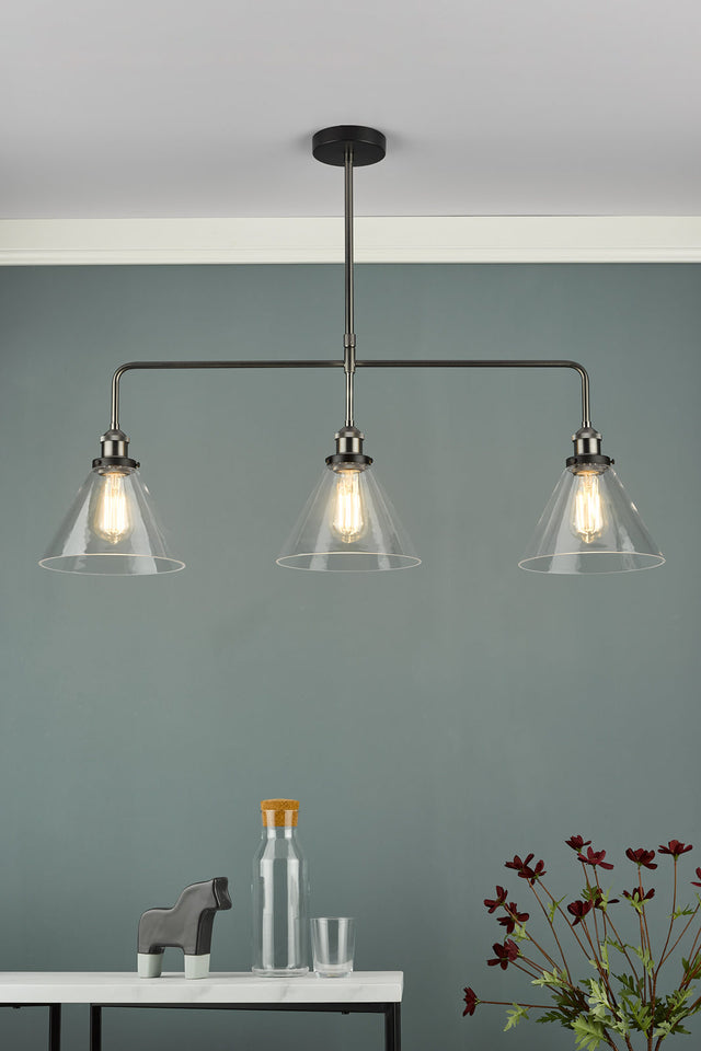 Ray 3 Light Bar Pendant Antique Nickel Clear Glass