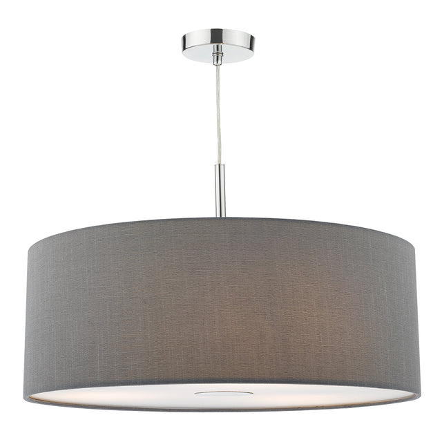 Ronda 3 Light Pendant Grey Faux Silk Shade 60cm