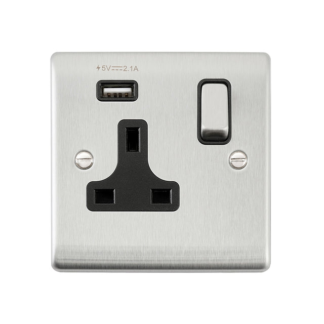 13A 1G DP Switched Socket with 2.1V USB