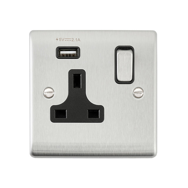 13A 1G DP Switched Socket with 2.1V USB