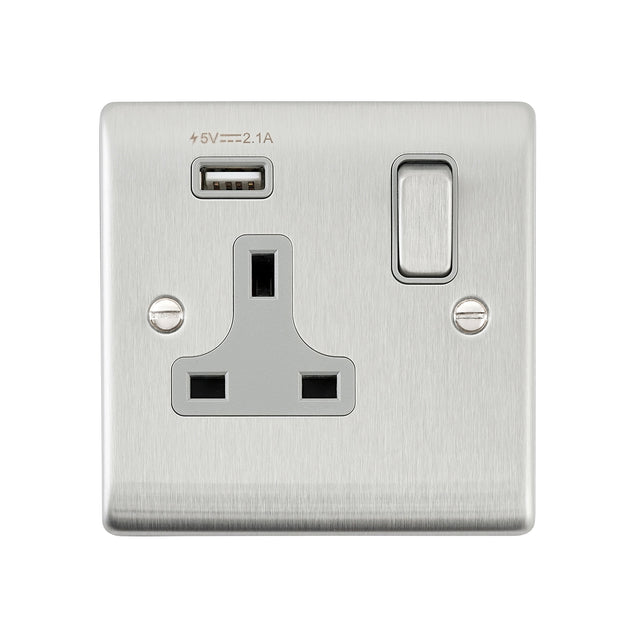 13A 1G DP Switched Socket with 2.1V USB