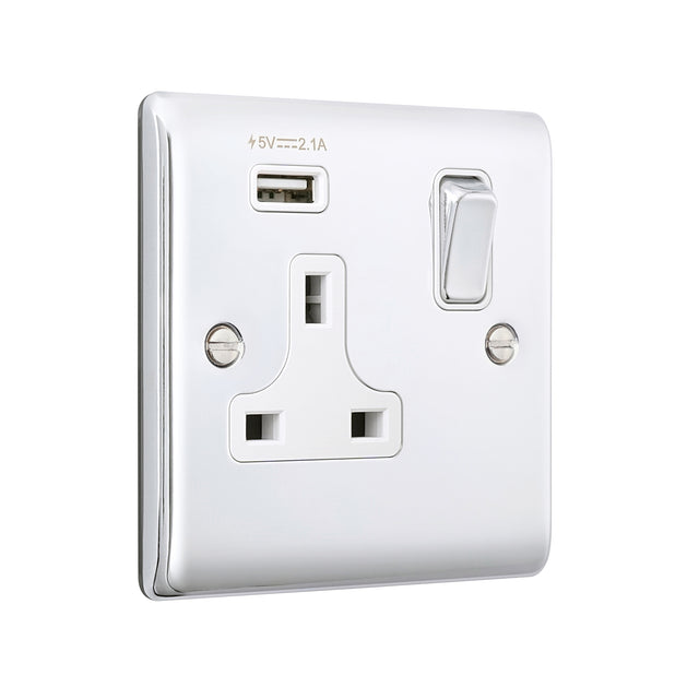 13A 1G DP Switched Socket with 2.1V USB