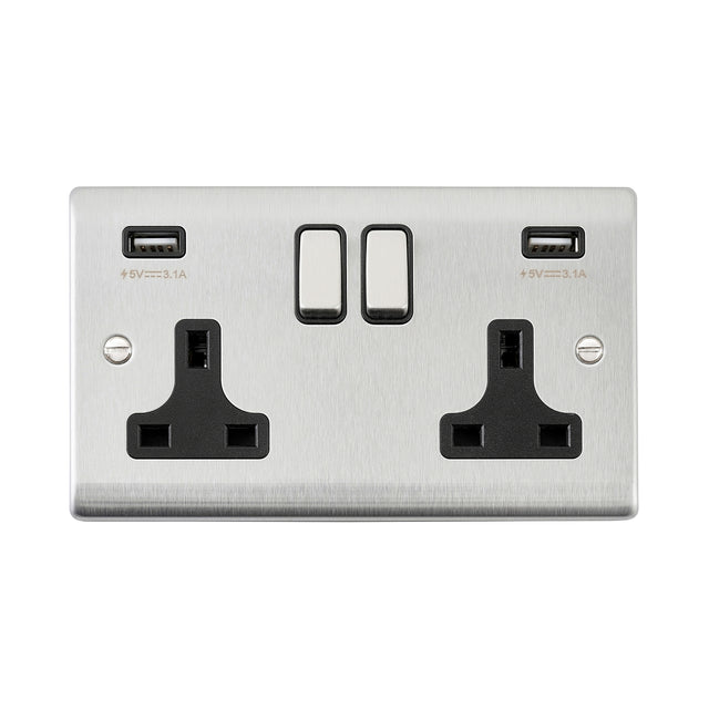 13A 2G DP Switched Socket with twin 5V USB