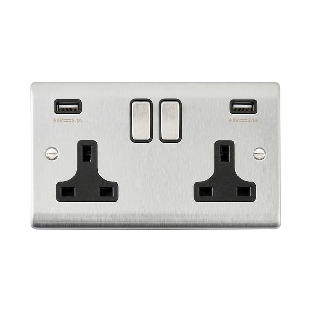13A 2G DP Switched Socket with twin 5V USB