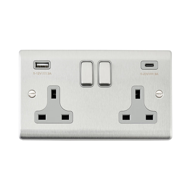 13A 2G DP Switched Socket with 45W USB A+C