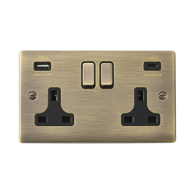 13A 2G DP Switched Socket with 15.5W USB A+C