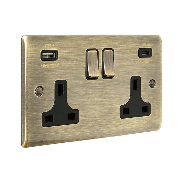 13A 2G DP Switched Socket with 15.5W USB A+C