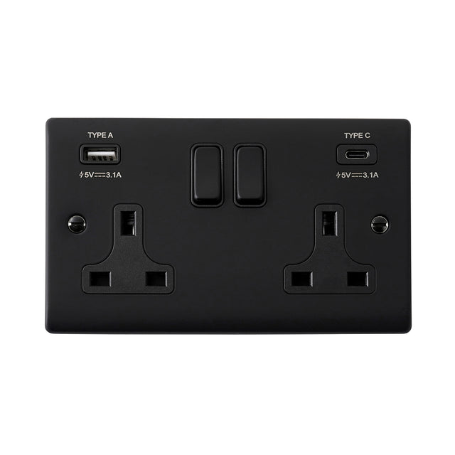 13A 2G DP Switched Socket with 15.5W USB A+C
