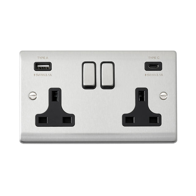 13A 2G DP Switched Socket with 15.5W USB A+C
