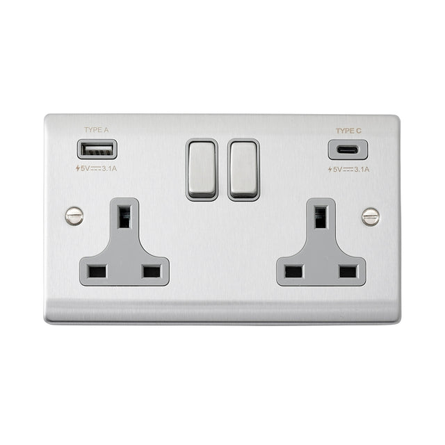 13A 2G DP Switched Socket with 15.5W USB A+C