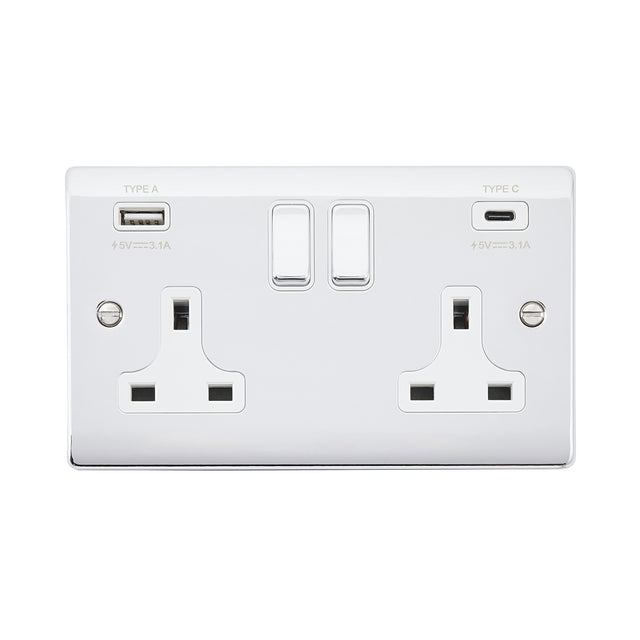 13A 2G DP Switched Socket with 15.5W USB A+C