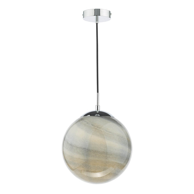 Saturn Pendant Planet Style Glass and Polished Chrome